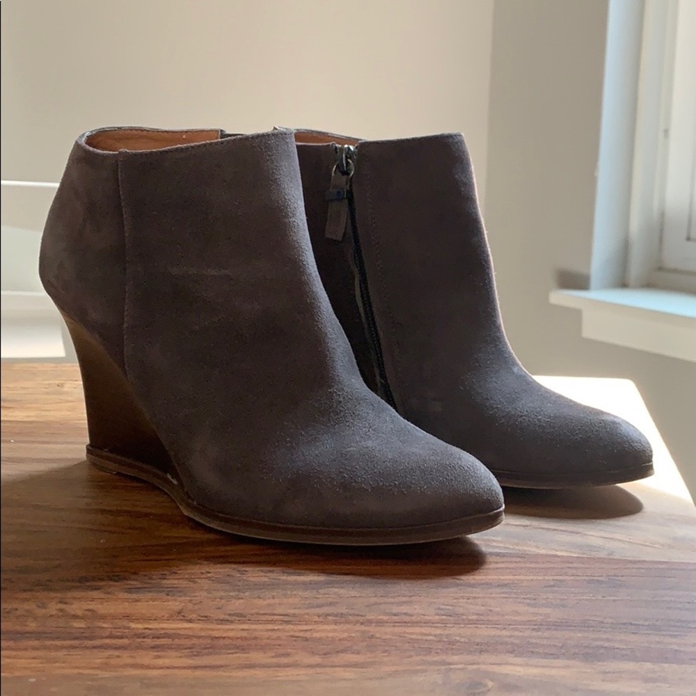 Grey suede halogen wedge booties